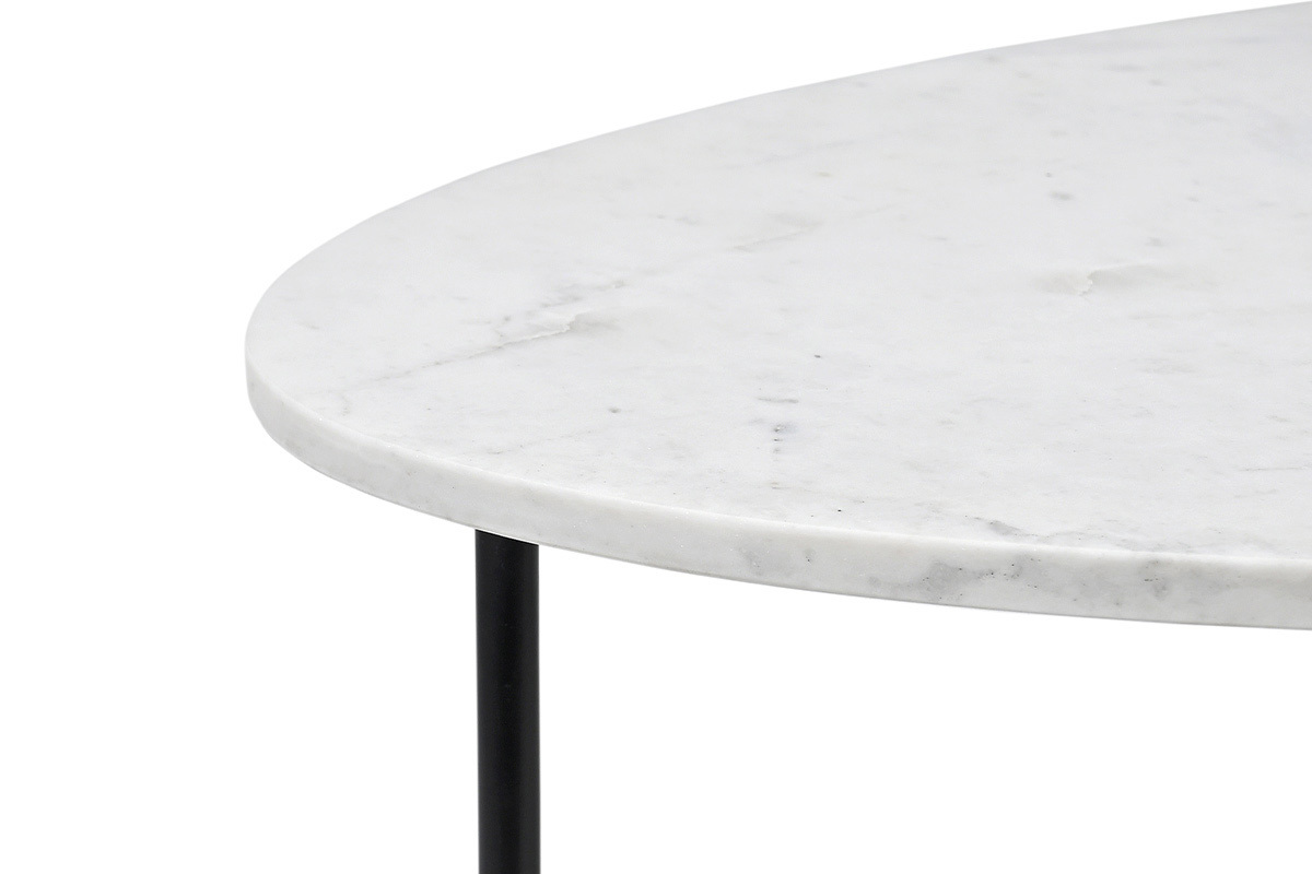 Table basse ovale en marbre blanc et mtal noir L115 cm CARRARE