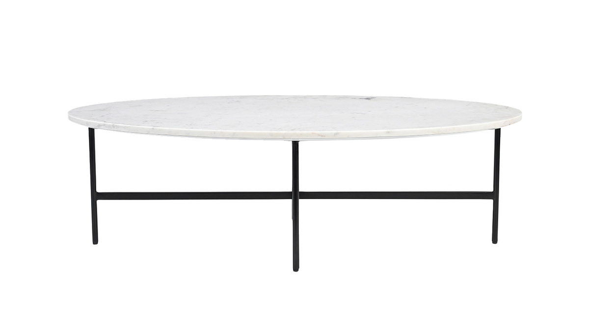 Table basse ovale en marbre blanc et mtal noir L115 cm CARRARE