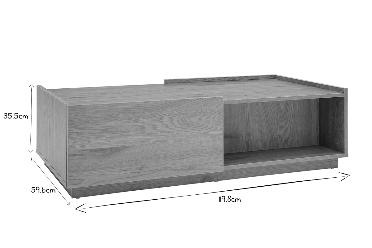 Table basse rectangulaire avec rangements 2 tiroirs finition bois clair chne L120 cm MADERO