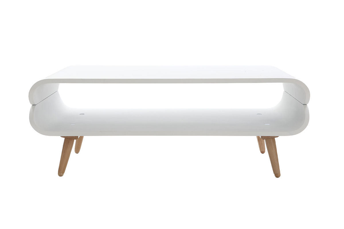 Table basse rectangulaire scandinave blanc et bois clair L118 cm TAKLA