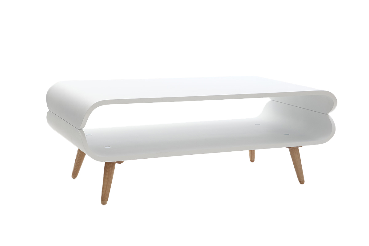 Table basse rectangulaire scandinave blanc et bois clair L118 cm TAKLA