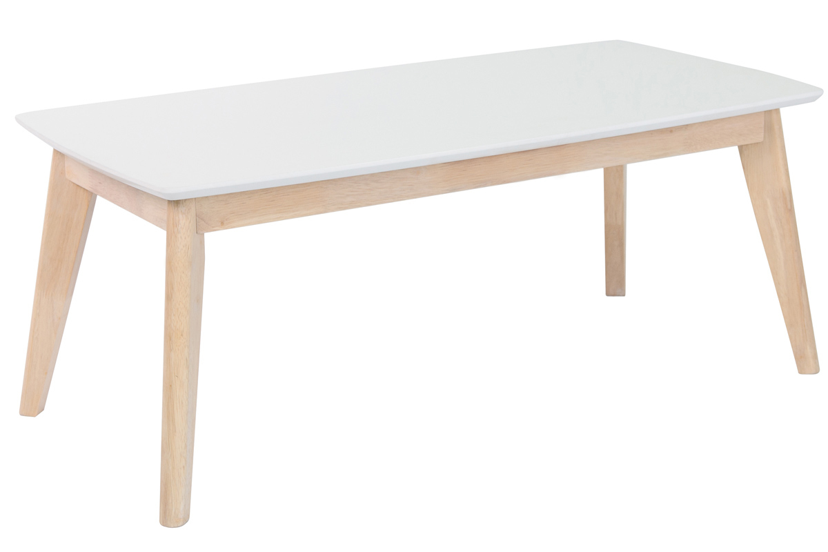 Table basse rectangulaire scandinave blanc et bois clair massif L105 cm LEENA