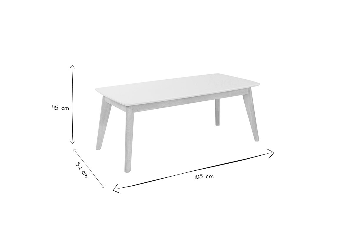 Table basse rectangulaire scandinave blanc et bois clair massif L105 cm LEENA