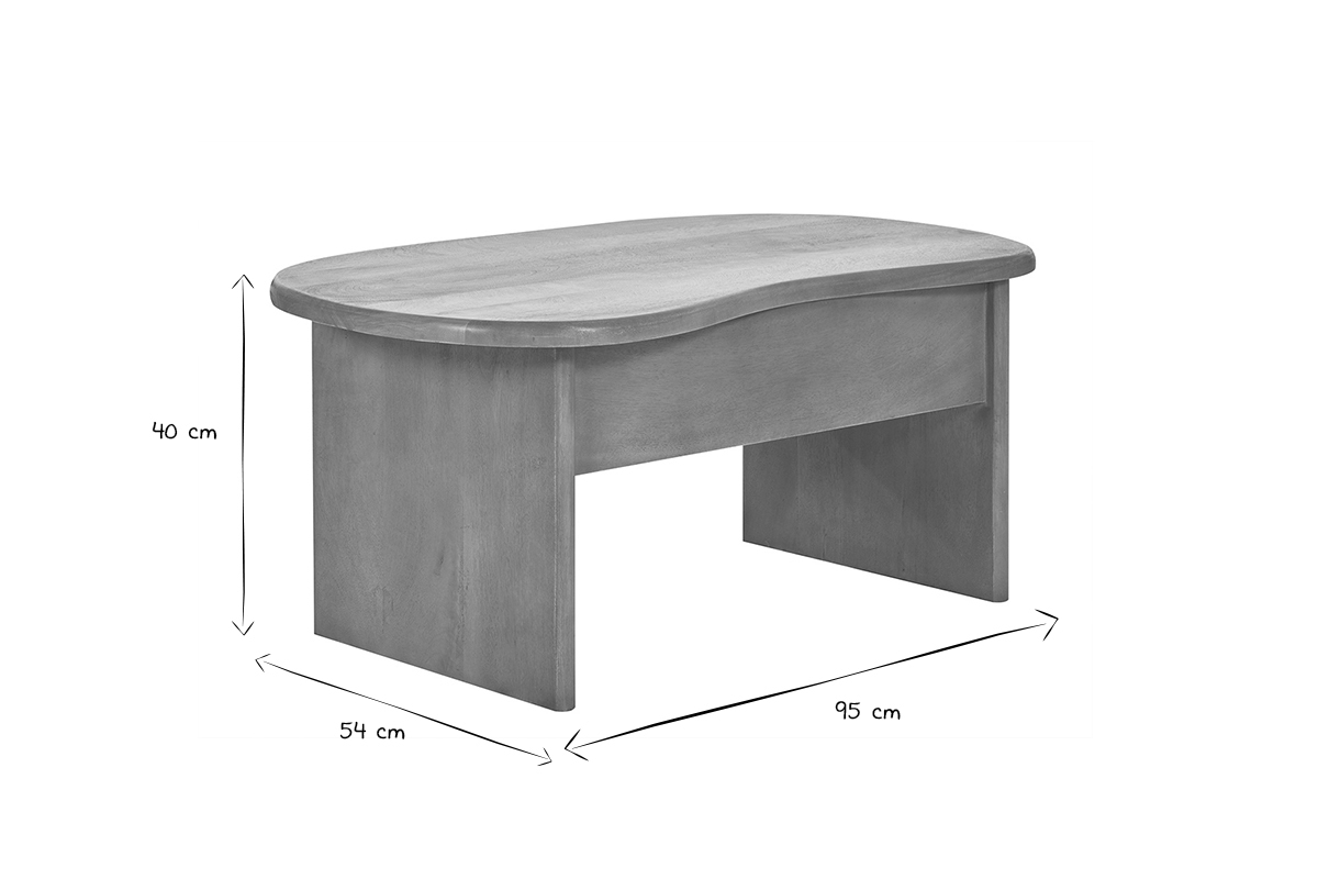 Table basse relevable design haricot avec rangement en bois manguier massif L95 cm KOKOA