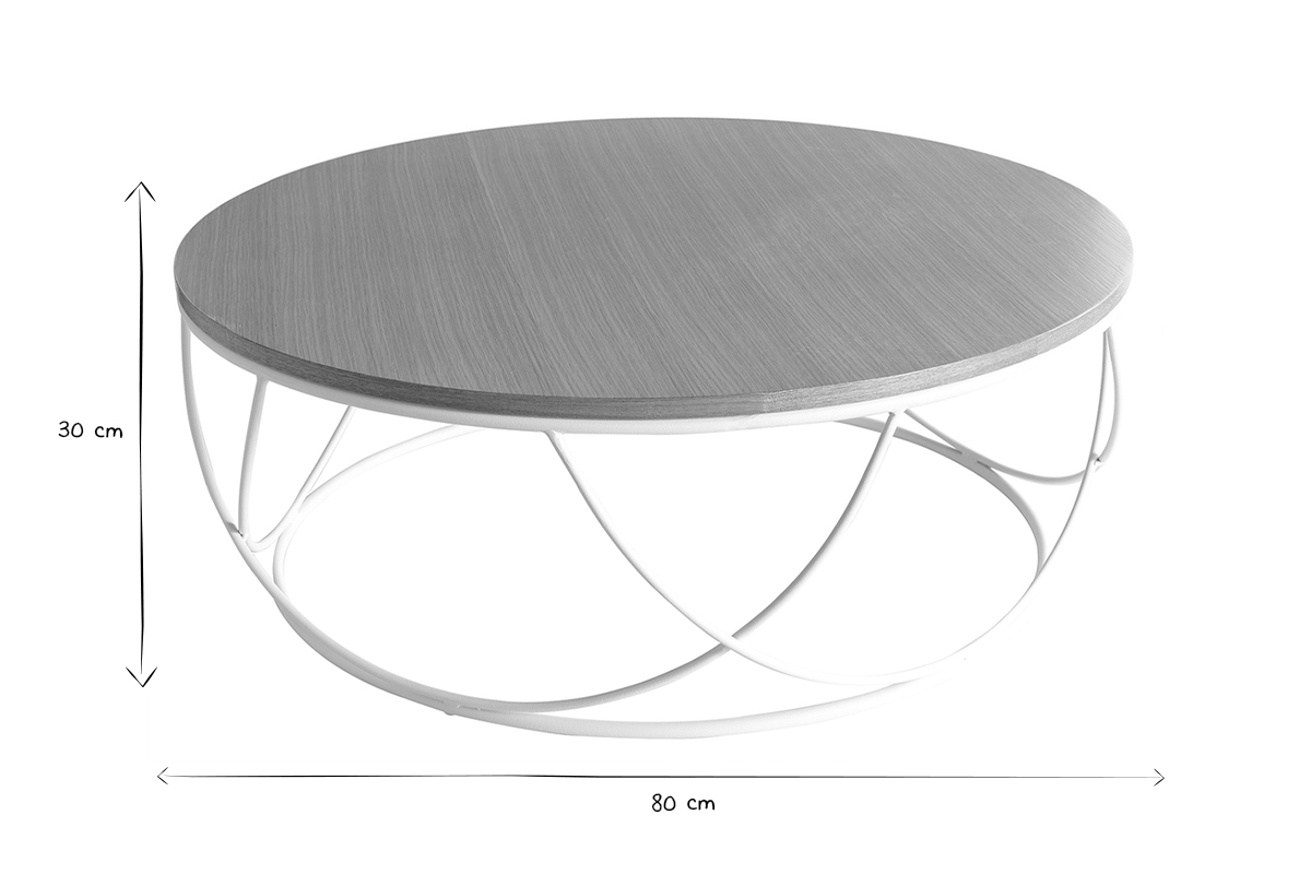 Table basse ronde bois clair chne et mtal blanc D80 cm LACE