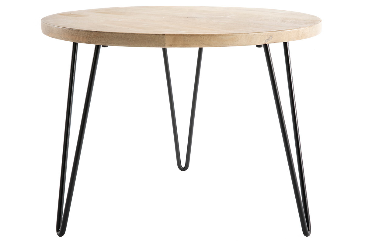 Table basse ronde bois manguier massif et mtal noir D60 cm VIBES