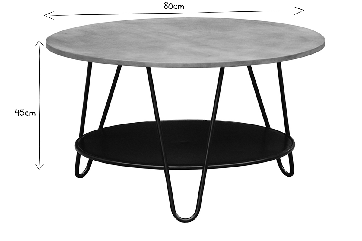 Table basse ronde bois manguier massif et mtal noir D80 cm PRIYA