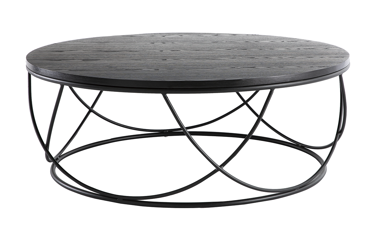 Table basse ronde bois noir et mtal noir D80 cm LACE