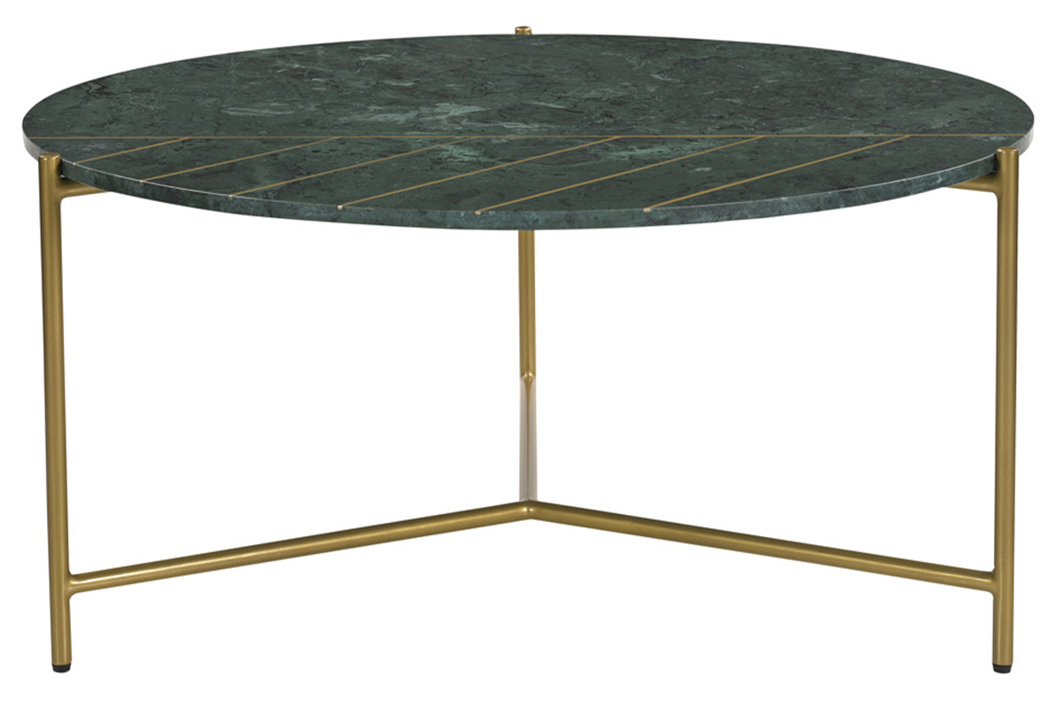 Table basse ronde design en marbre vert et laiton D90 cm SILLON