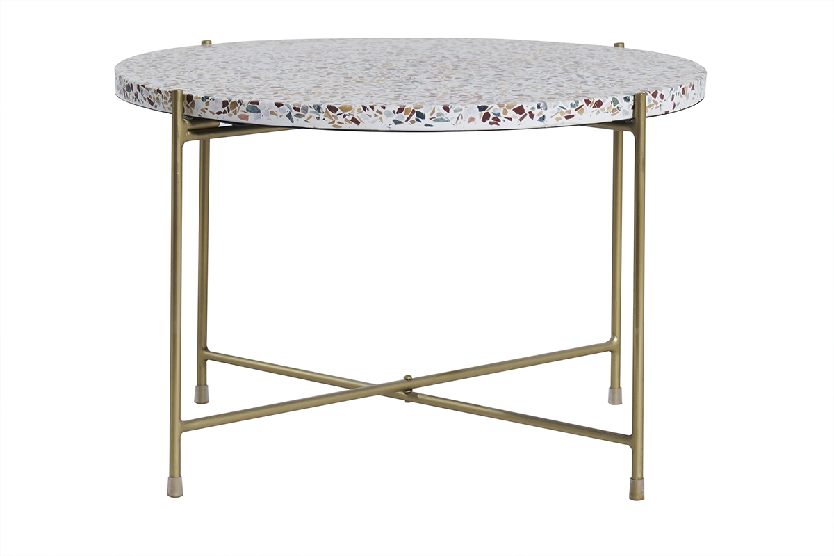 Table basse ronde design en terrazzo et mtal dor D55 cm MEZZO