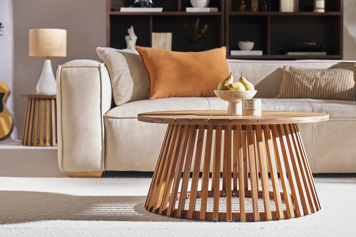 Table basse ronde en bois massif D80 cm - NASSAU