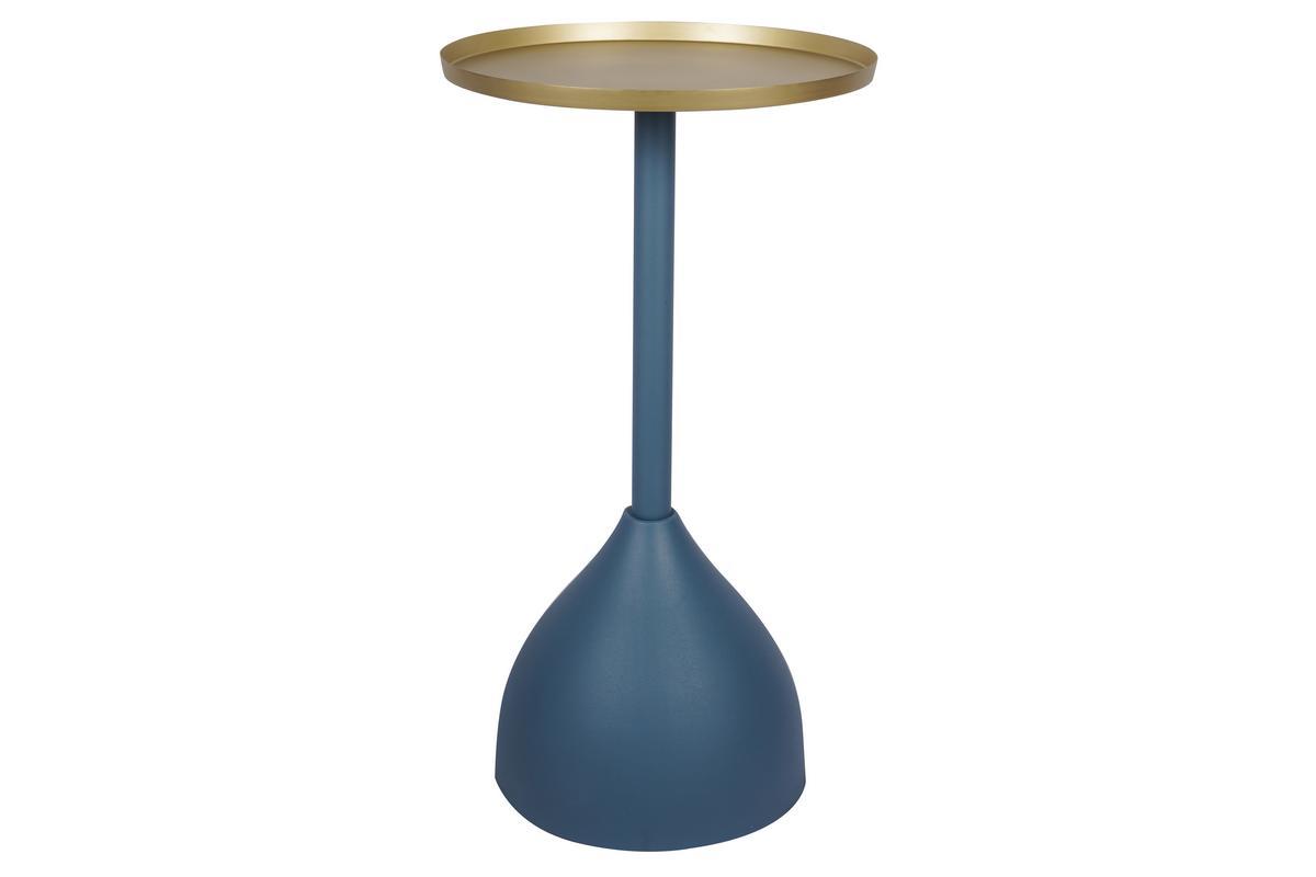 Table d'appoint design en mtal bleu ptrole mat et plateau dor RAMSES