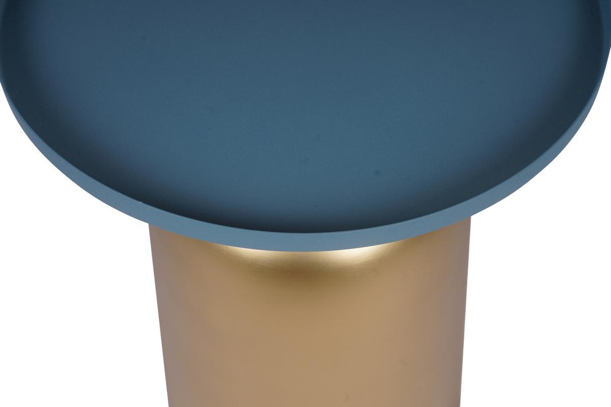 Table d'appoint design ronde en mtal dor et plateau bleu ptrole mat RAMSES