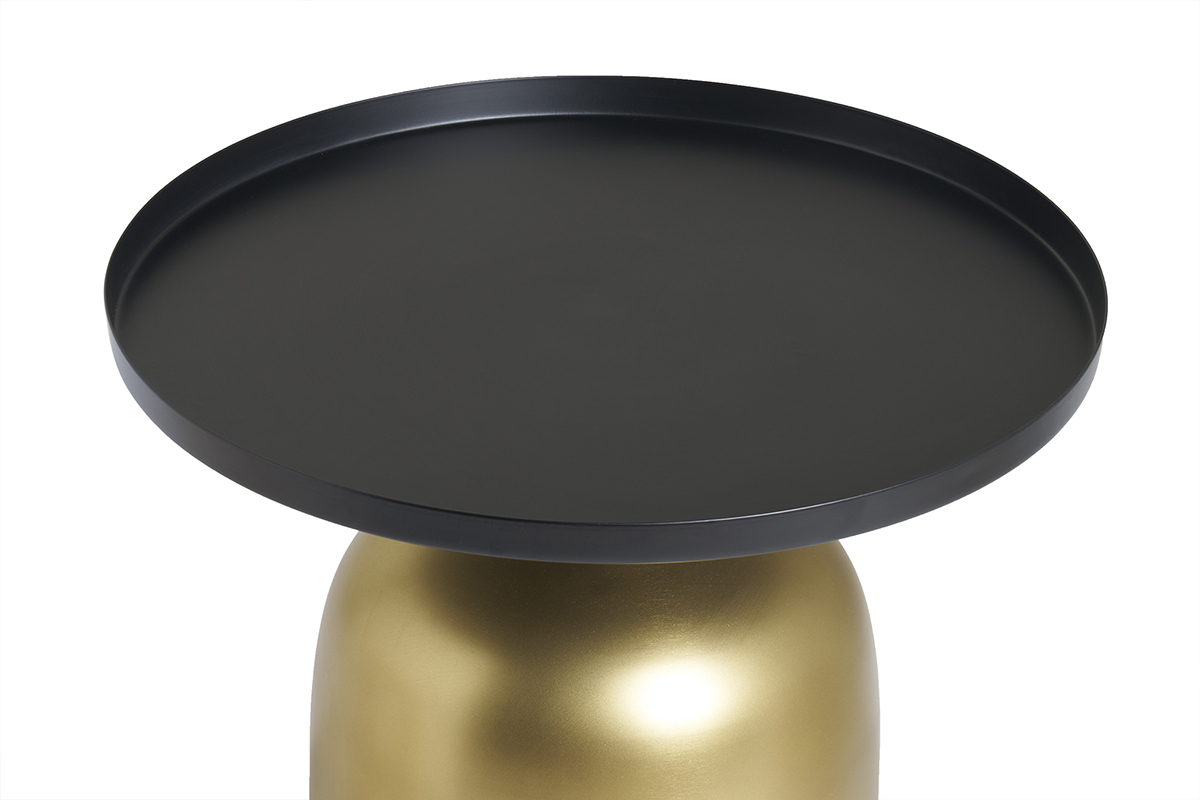 Table d'appoint design ronde en mtal dor et plateau noir mat RAMSES