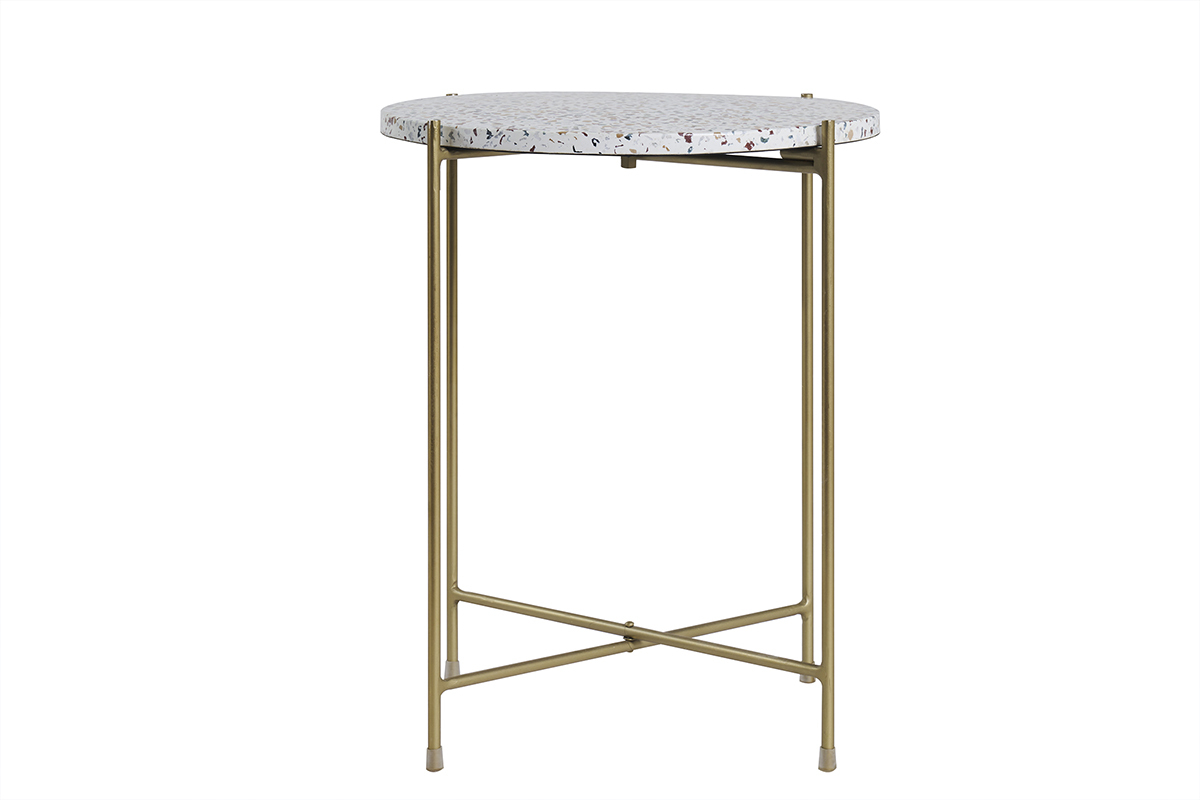 Table d'appoint design ronde en terrazzo et mtal dor D40 cm MEZZO