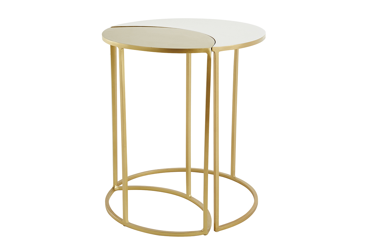 Table d'appoint en mtal laqu blanc et dor TOSCANE