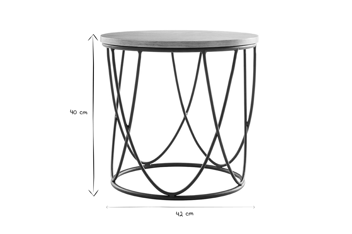 Table d'appoint ronde bois clair chne et mtal noir D42 cm LACE