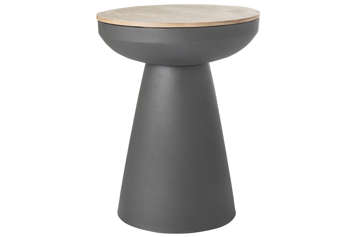 Table d'appoint ronde design avec rangement en mtal gris anthracite et bois manguier massif H52 cm TAM