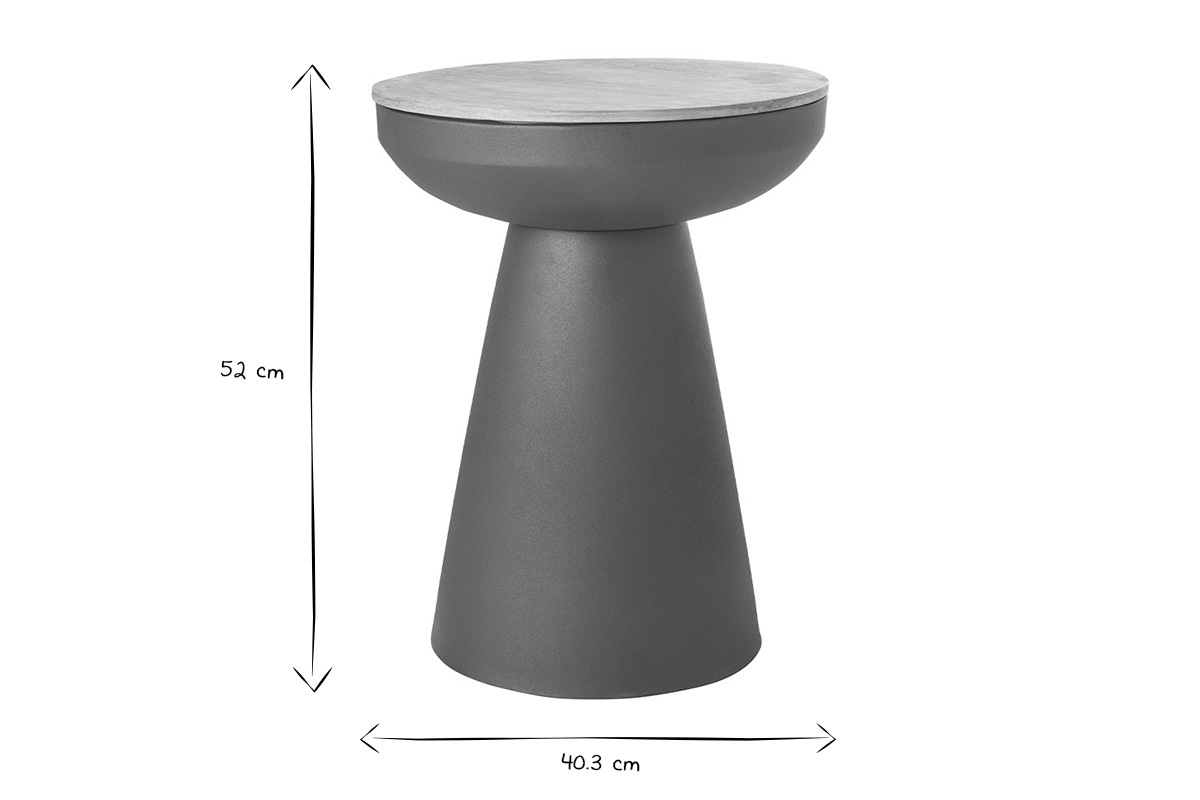 Table d'appoint ronde design avec rangement en mtal gris anthracite et bois manguier massif H52 cm TAM