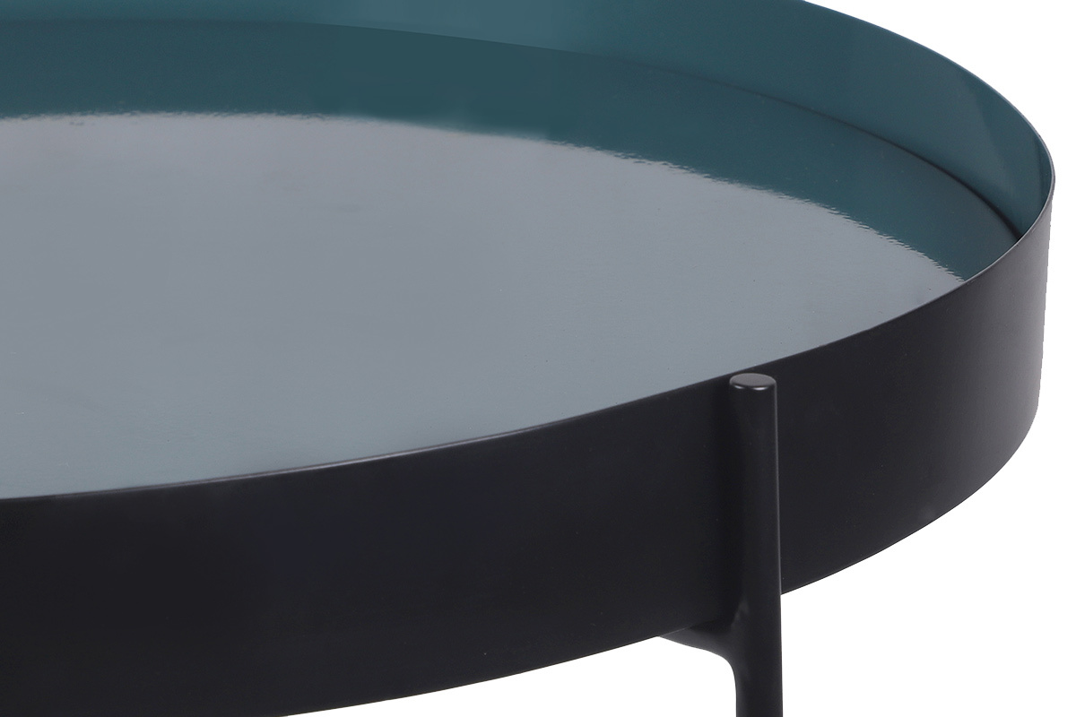 Table d'apppoint ronde avec plateau rversible bleu canard / noir D51 cm SATEEN