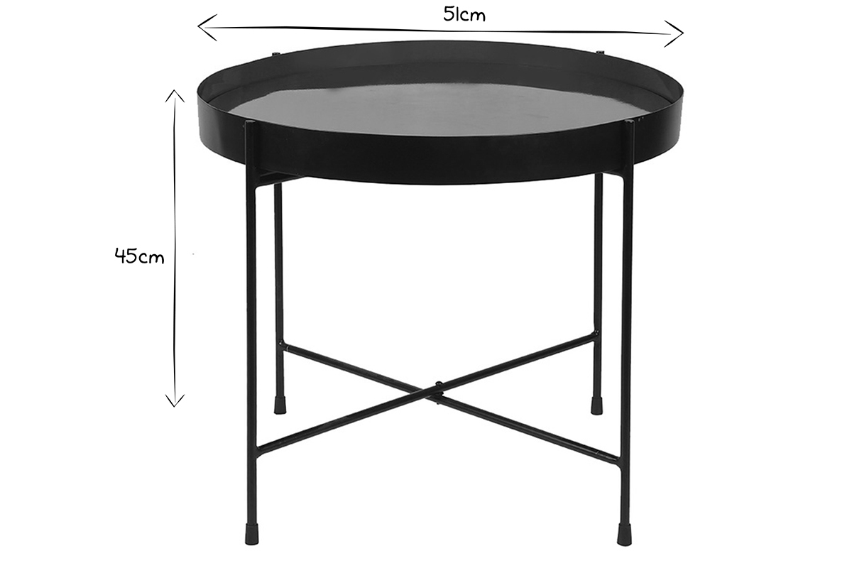 Table d'apppoint ronde avec plateau rversible bleu canard / noir D51 cm SATEEN