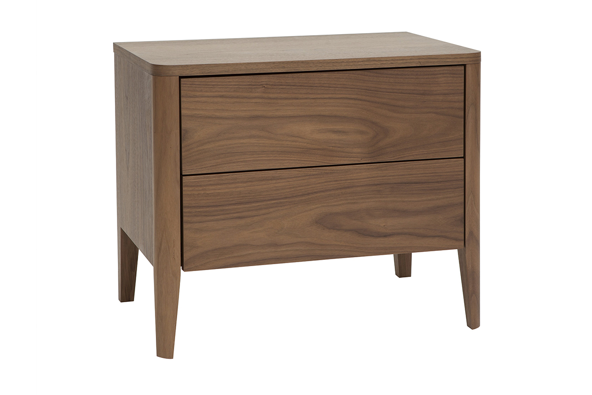 Table de chevet avec rangements 2 tiroirs bois fonc noyer L60 cm BENJA