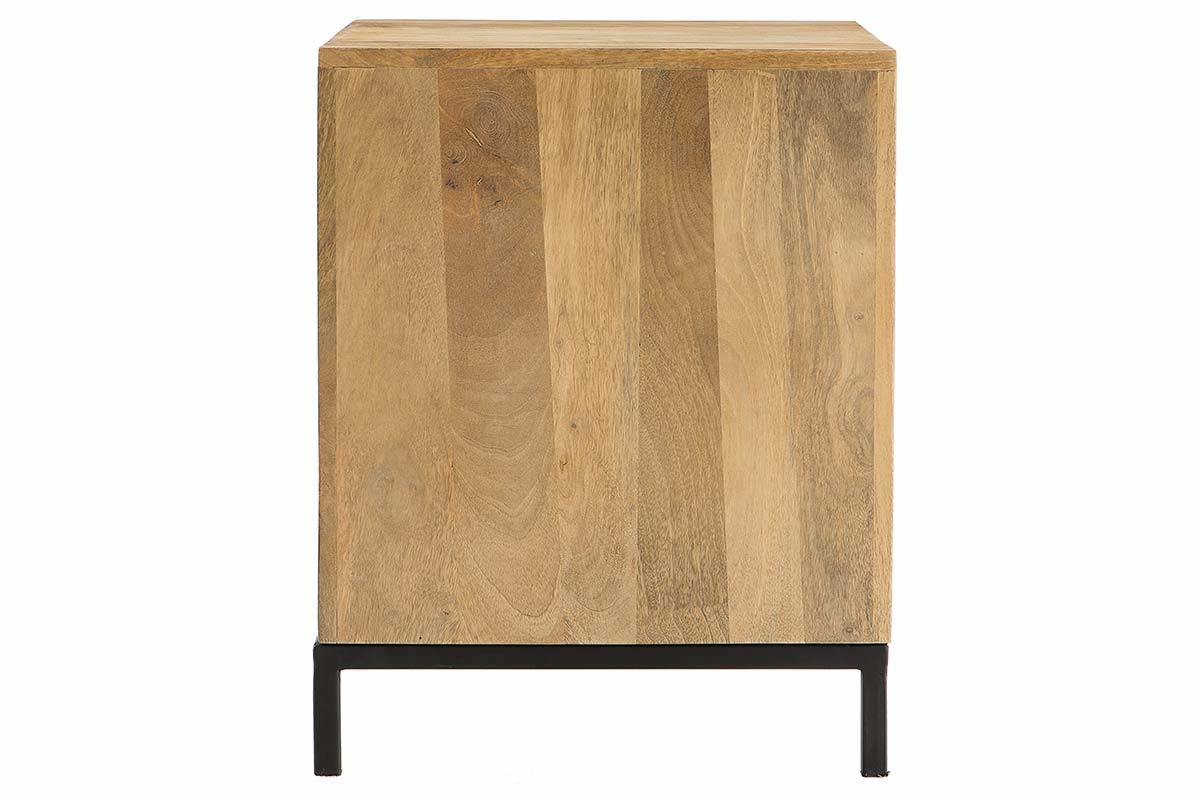 Table de chevet avec rangements industriel bois manguier massif et mtal perfor L43 cm RACK