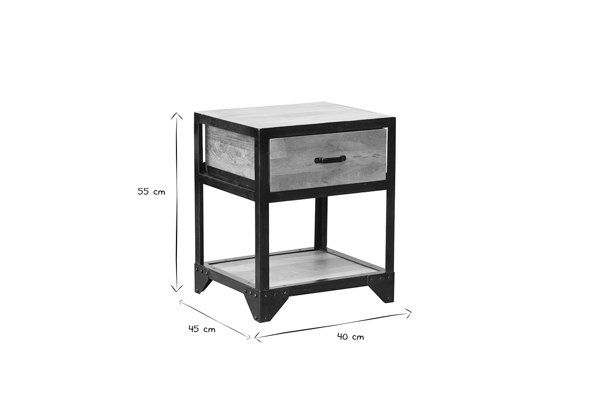 Table de chevet avec tiroir industrielle en bois manguier massif INDUSTRIA