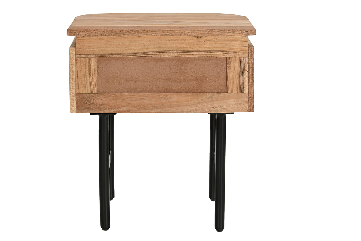 Table de chevet en bois massif et mtal noir avec tiroir L45 cm NAPOLI