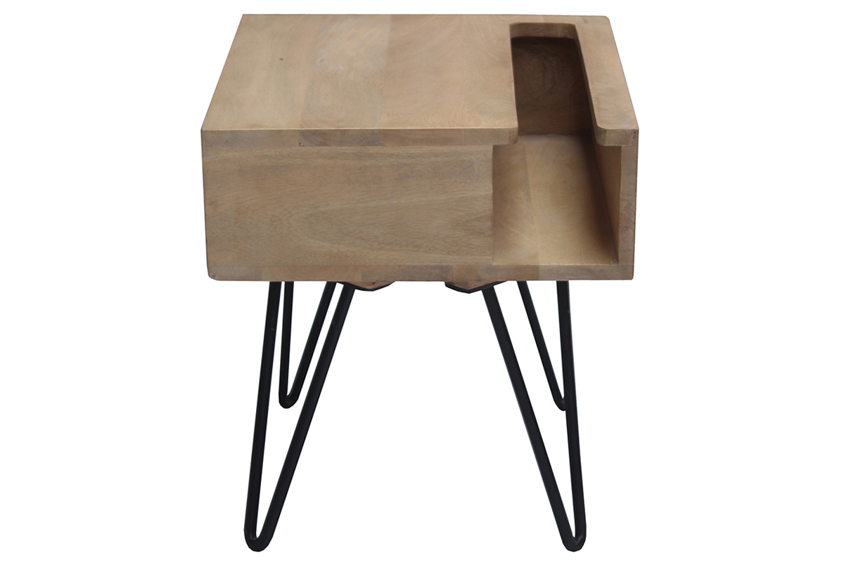 Table de chevet industrielle bois manguier massif et mtal noir VIBES