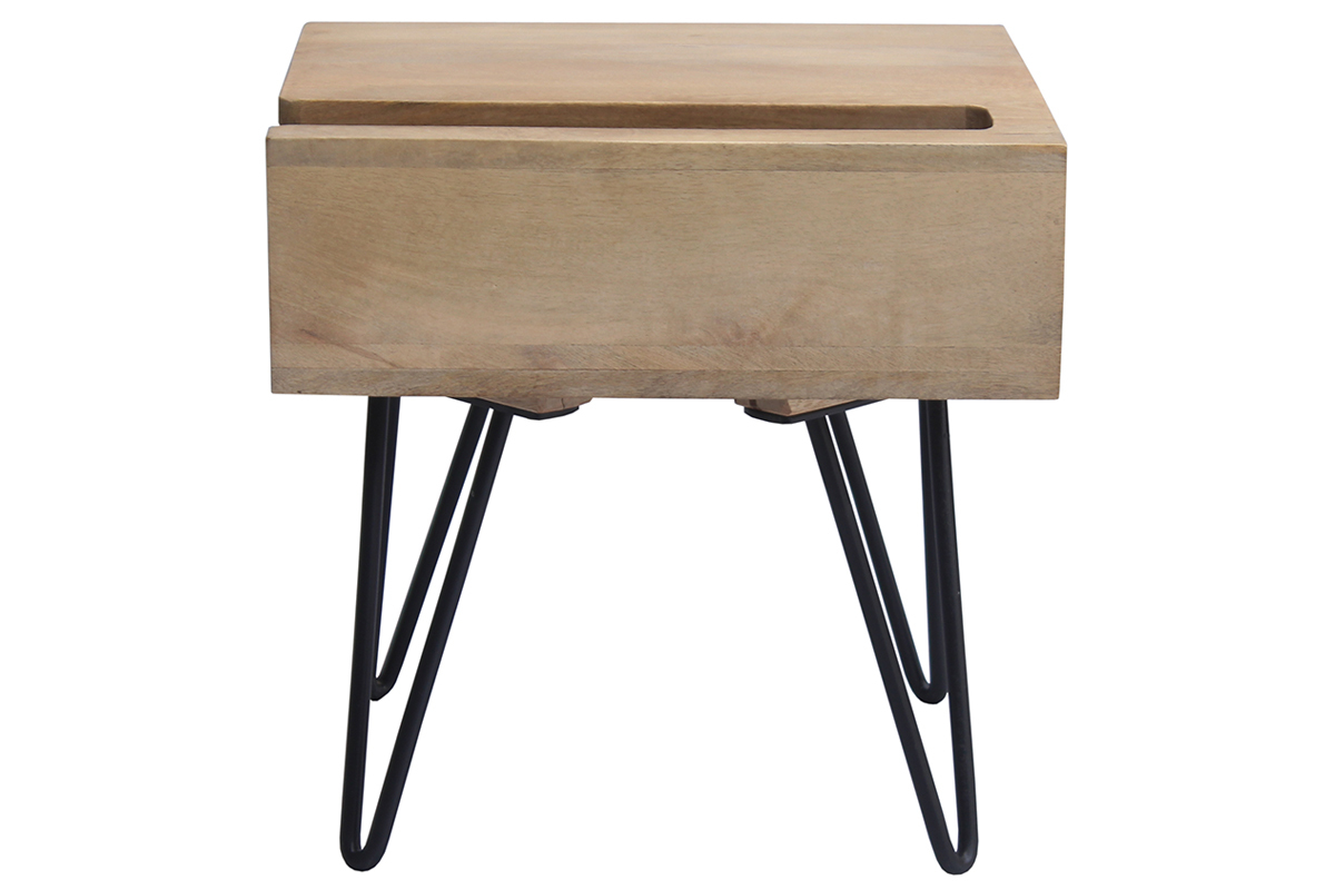 Table de chevet industrielle bois manguier massif et mtal noir VIBES