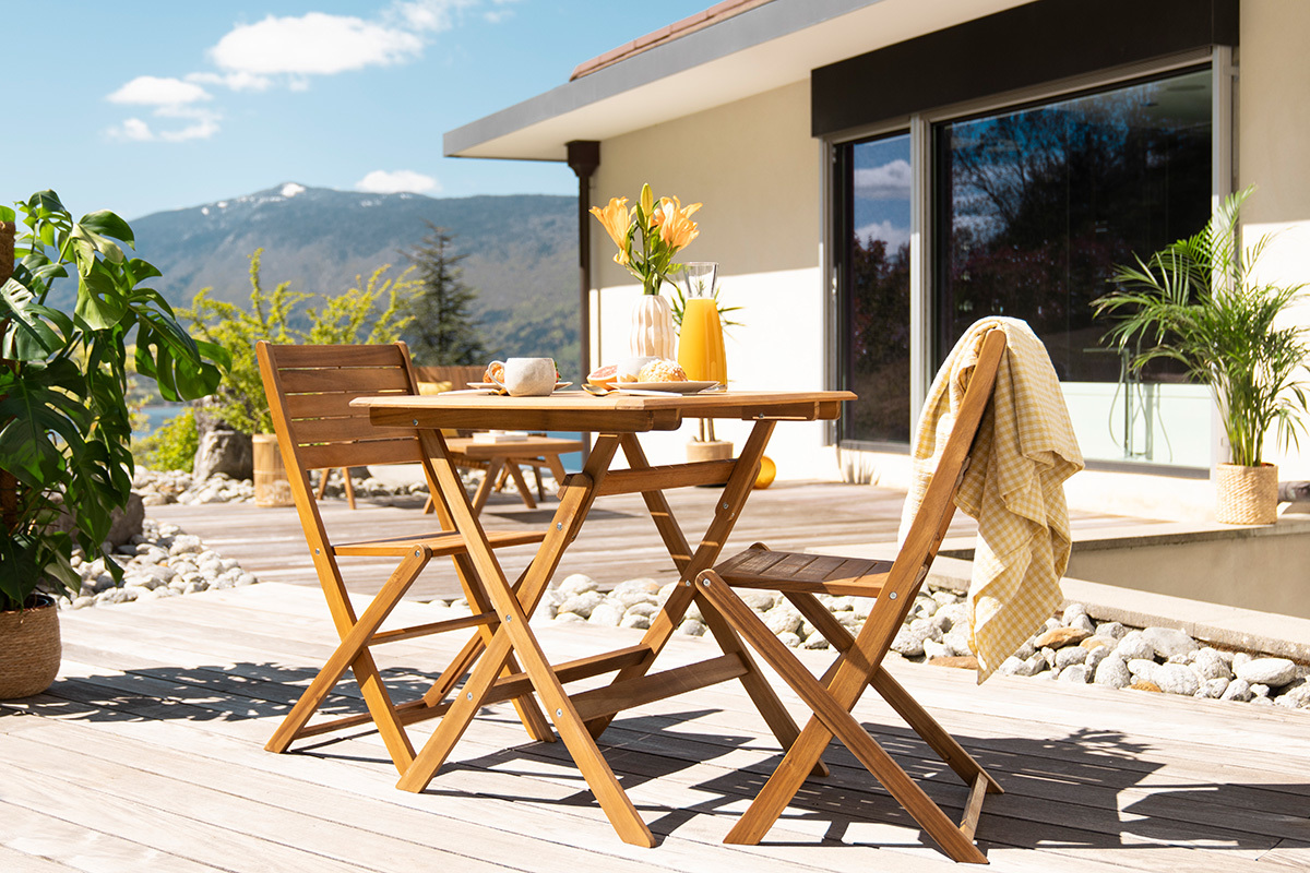 Table de jardin carre pliante en bois massif L70 cm FUEGO