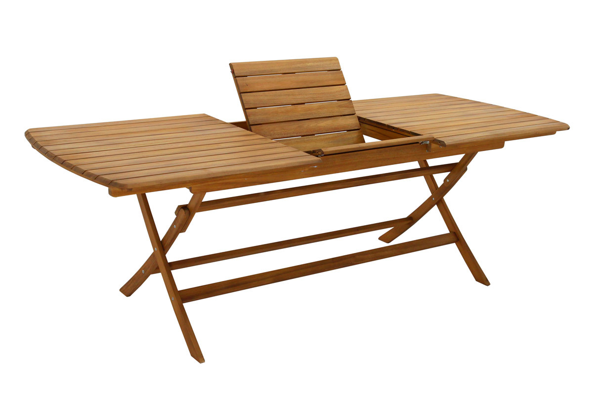 Table de jardin extensible rallonges intgres en bois massif L180-240 cm CANOPEE