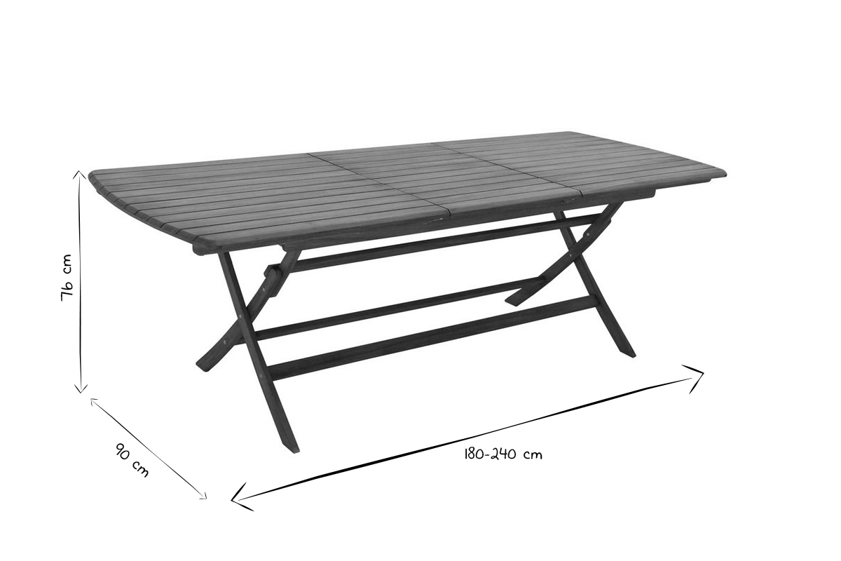 Table de jardin extensible rallonges intgres en bois massif L180-240 cm CANOPEE