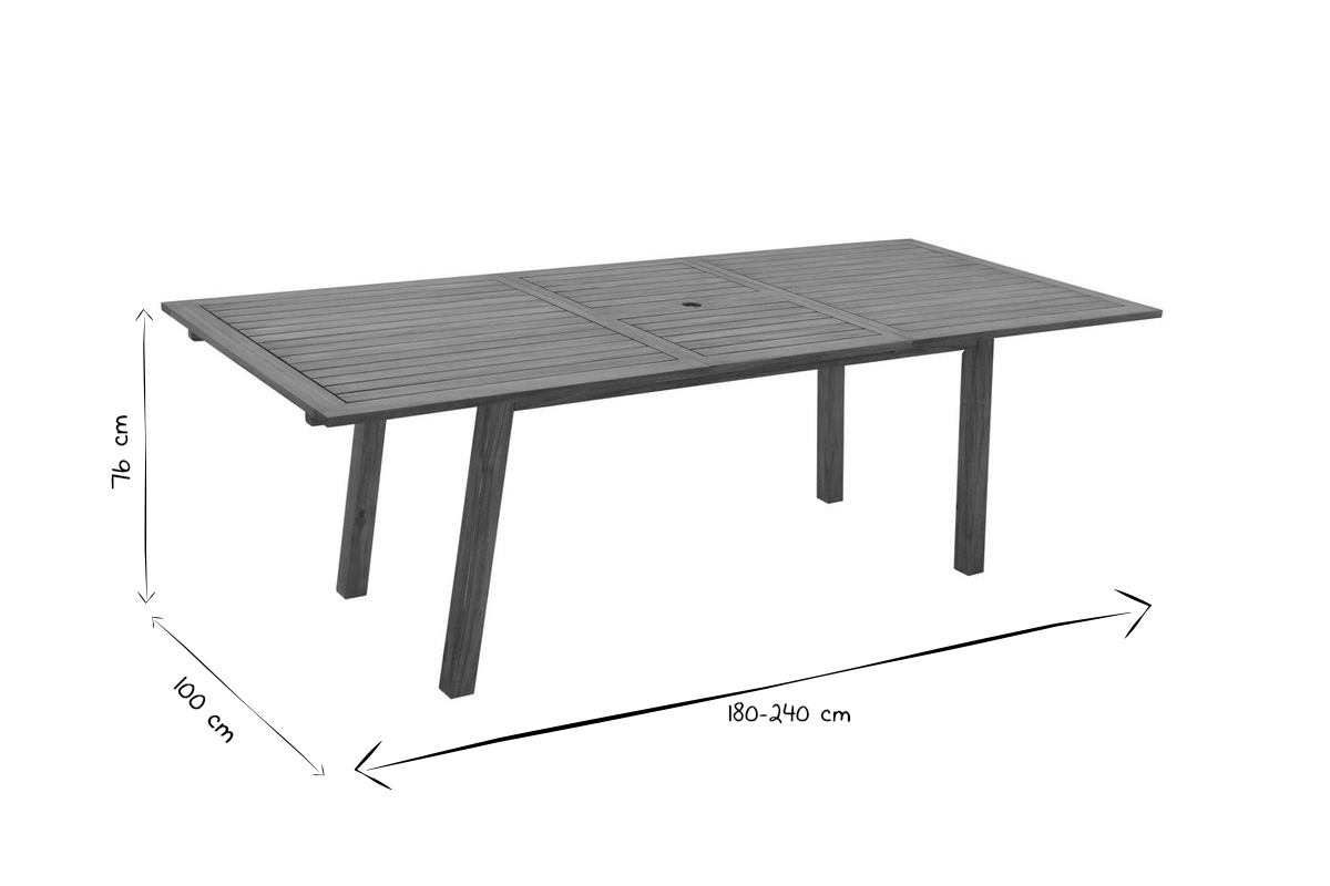 Table de jardin extensible rallonges intgres en bois massif L180-240 cm MAYEL