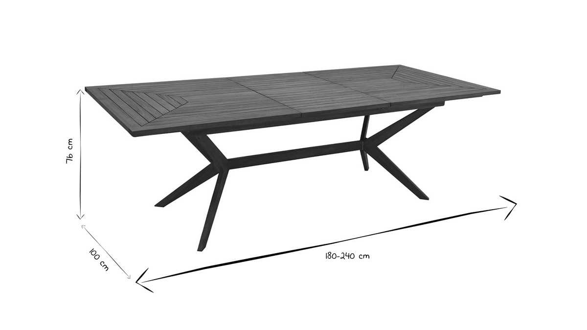 Table de jardin extensible rallonges intgres en bois massif L180-240 cm SANTO