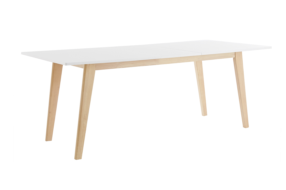 Table extensible rallonges intgres rectangulaire blanche et bois clair L160-205 cm SWAD