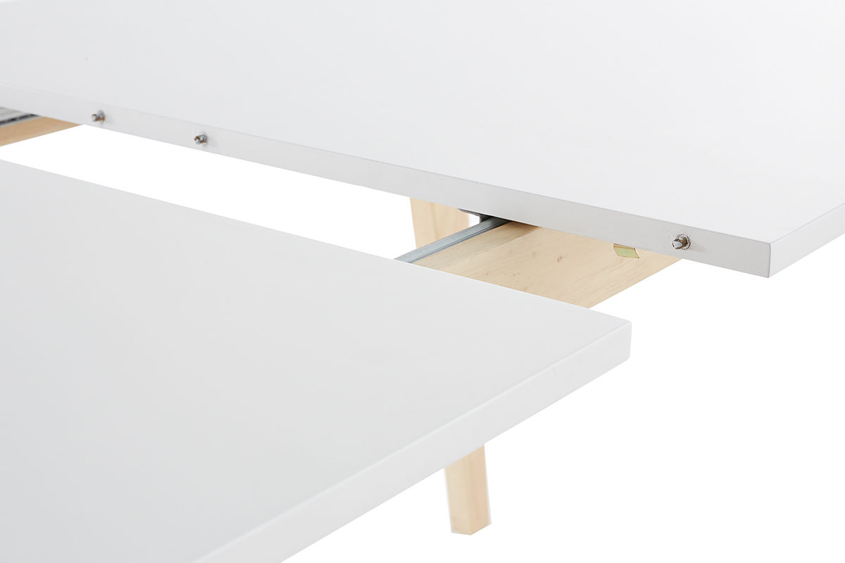 Table extensible rallonges intgres rectangulaire blanche et bois clair L160-205 cm SWAD