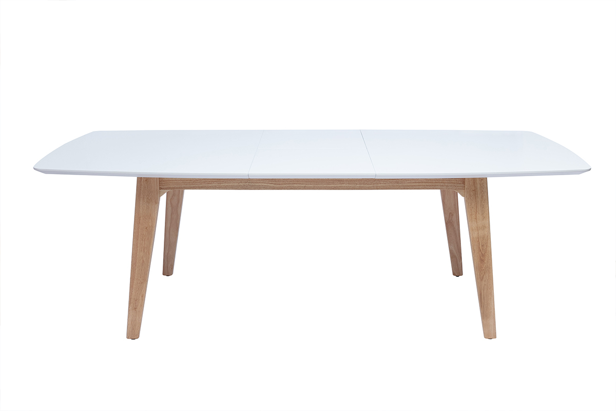 Table extensible rallonges intgres rectangulaire en bois blanc et clair chne L180-230 cm FIFTIES