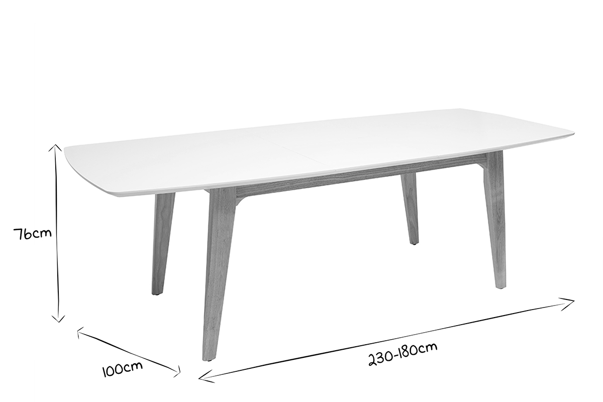 Table extensible rallonges intgres rectangulaire en bois blanc et clair chne L180-230 cm FIFTIES