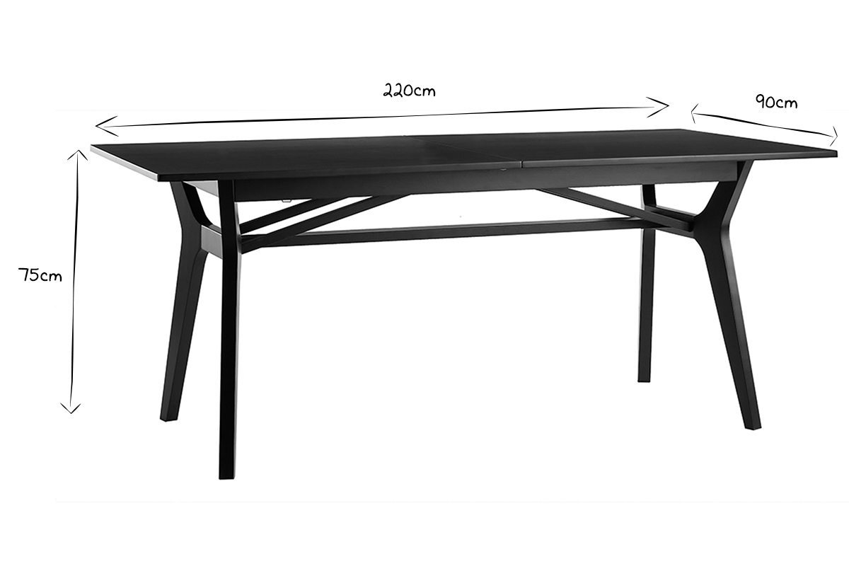 Table extensible rallonges intgres rectangulaire en bois noir L180-220 cm FOSTER