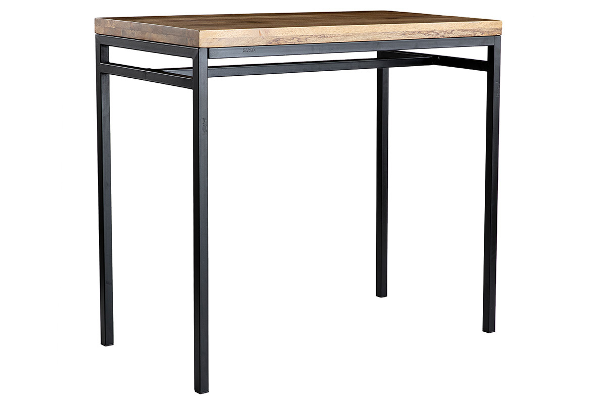 Table haute industrielle en bois manguier massif et mtal noir L115 cm YPSTER