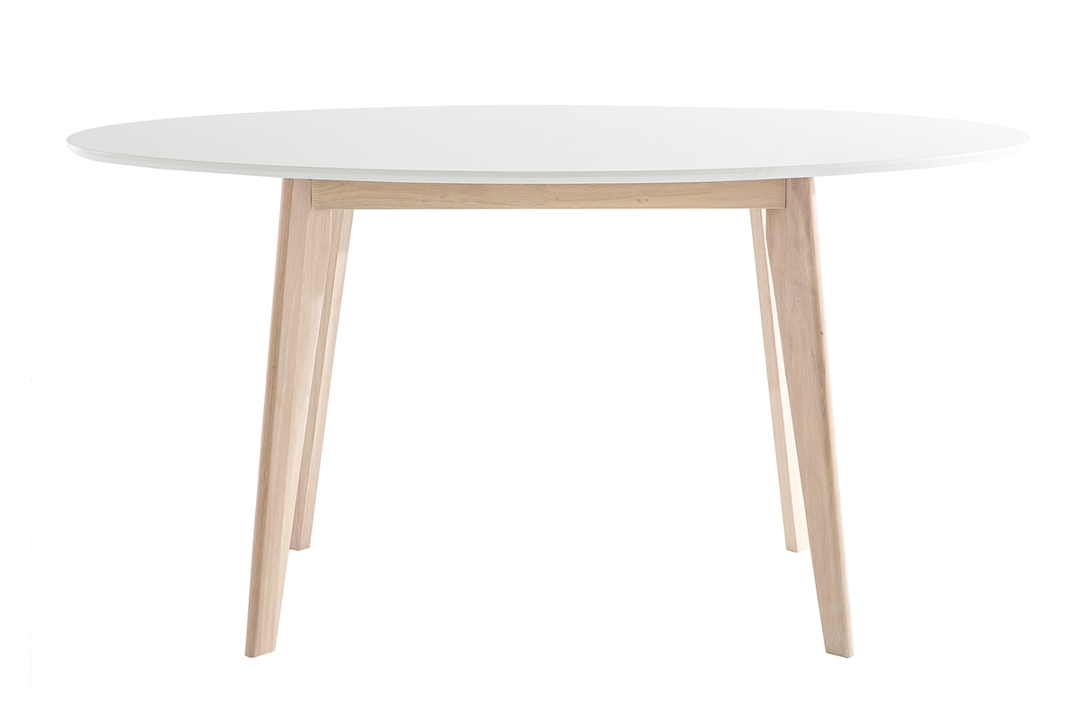 Table scandinave ovale blanche et bois clair L150 cm LEENA