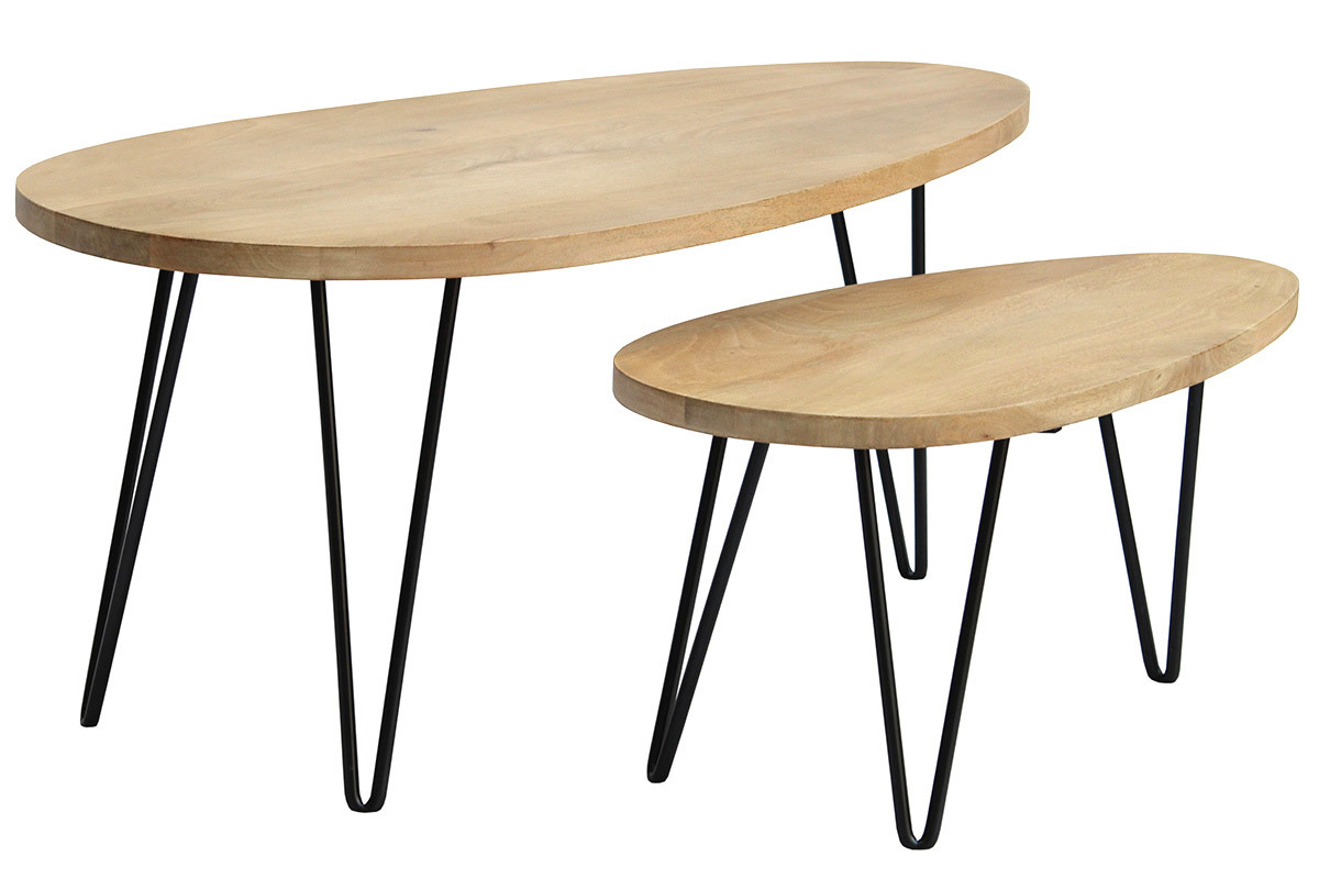 Tables basses gigognes bois manguier massif et mtal noir (lot de 2) VIBES