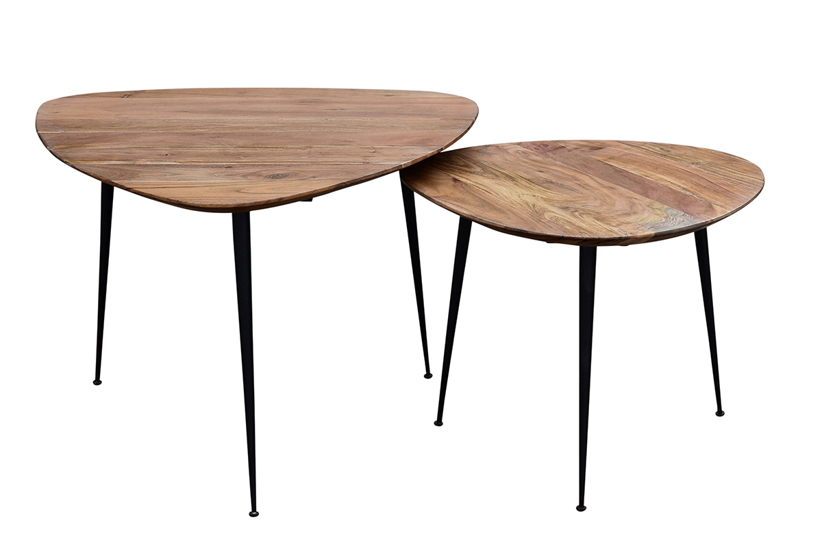 Tables basses gigognes bois massif et mtal noir (lot de 2) STONES