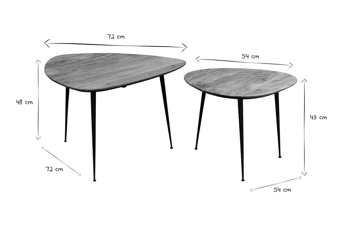 Tables basses gigognes bois massif et mtal noir (lot de 2) STONES