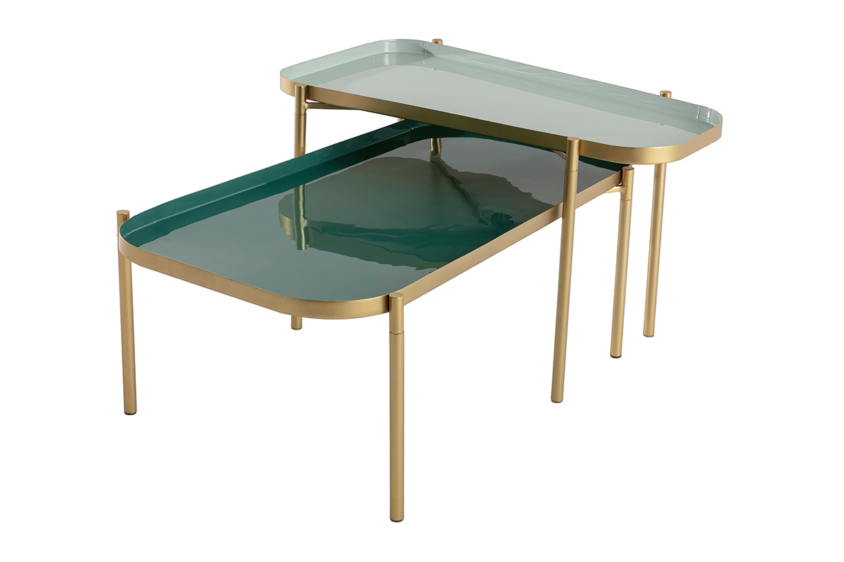 Tables basses gigognes design laques vert et dor (lot de 2) ZURIA