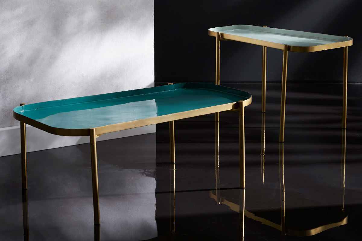 Tables basses gigognes design laques vert et dor (lot de 2) ZURIA