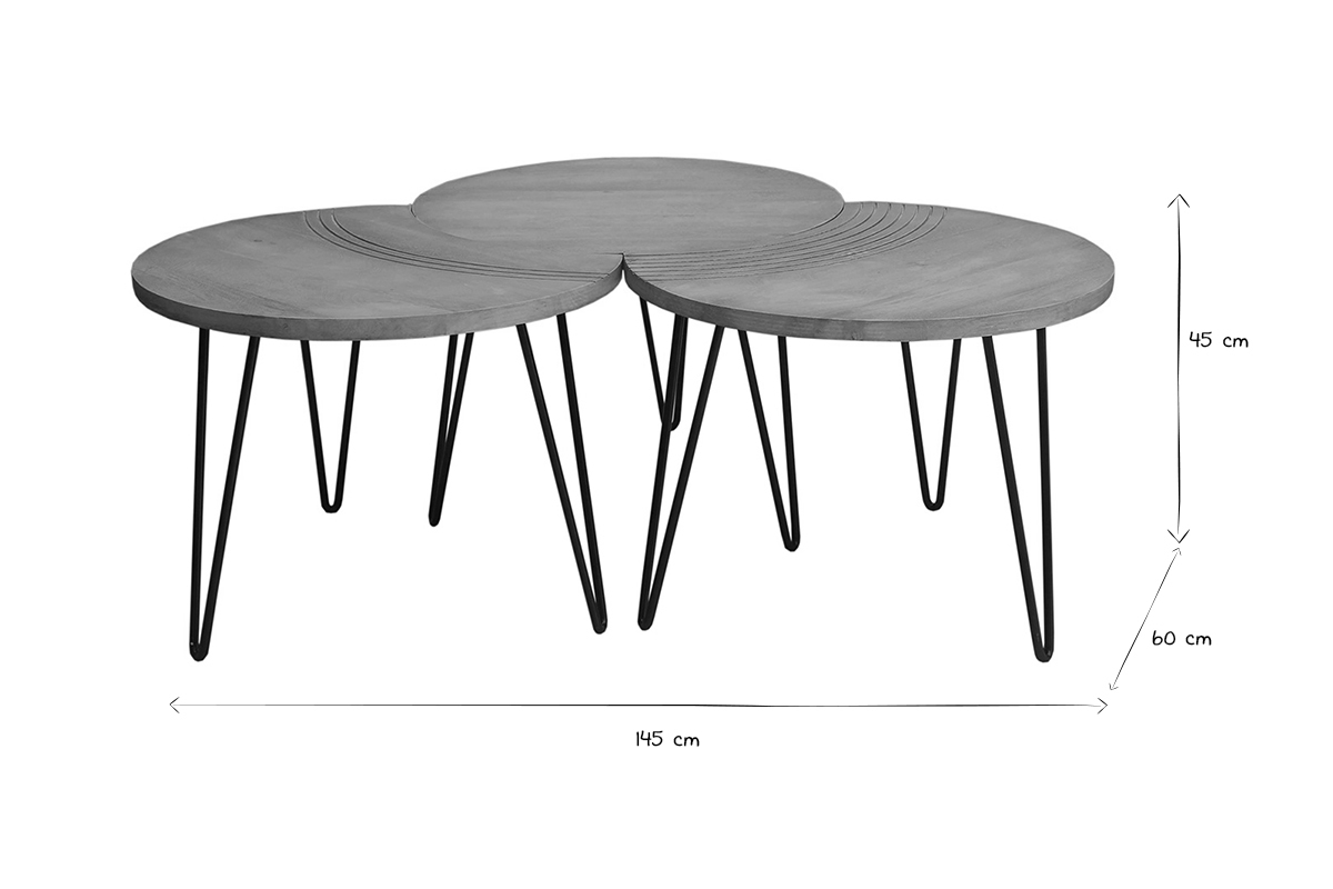 Tables basses gigognes graves bois manguier massif et mtal noir (lot de 3) VIBES