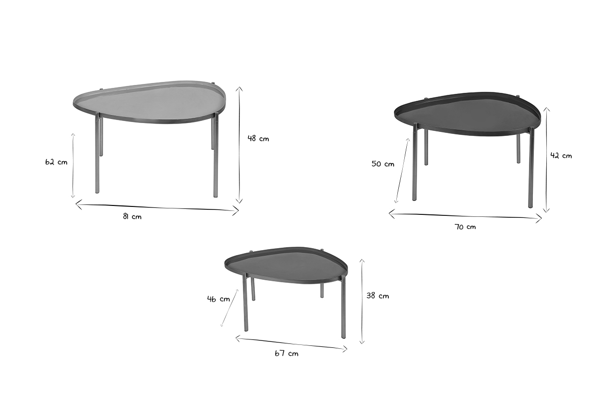 Tables basses gigognes laques moutarde, bleu canard et bleu (lot de 3) ZURIA